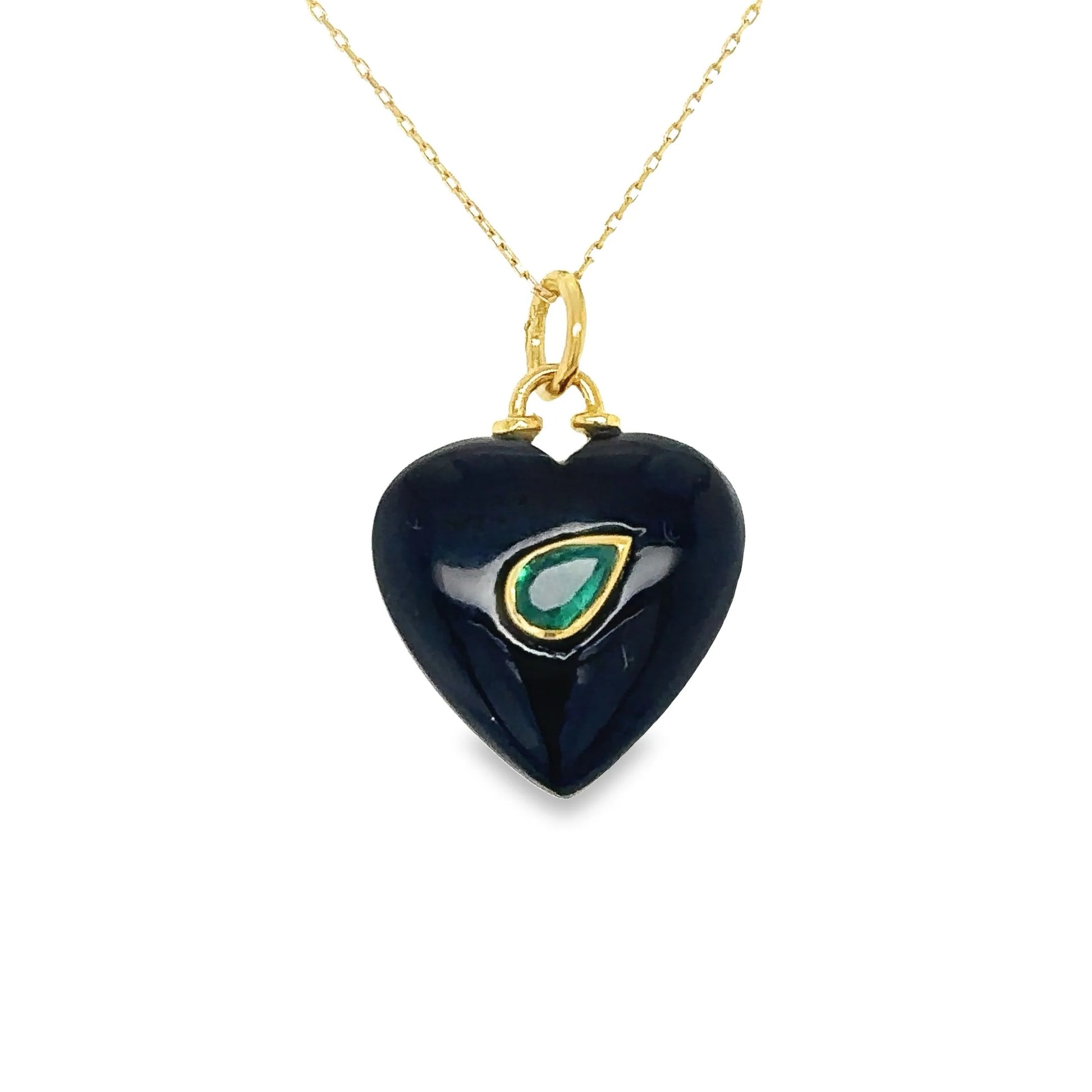 Black Onyx and Emerald Heart Pendant