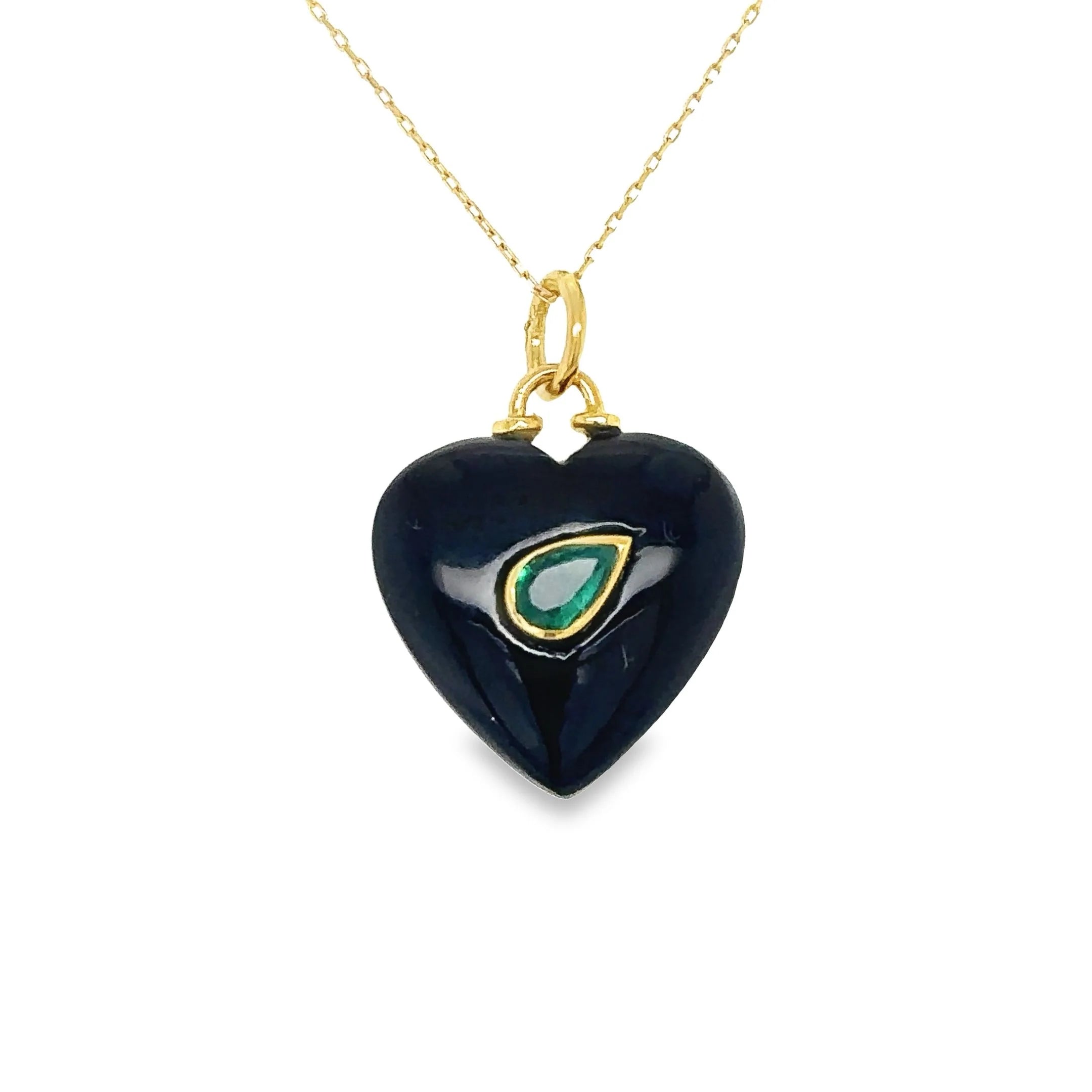 Black Onyx and Emerald Heart Pendant