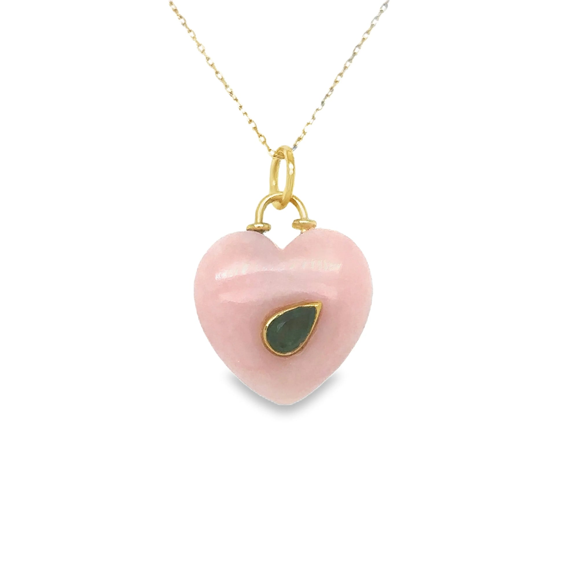 Gold Pink Opal and Emerald Heart Pendant
